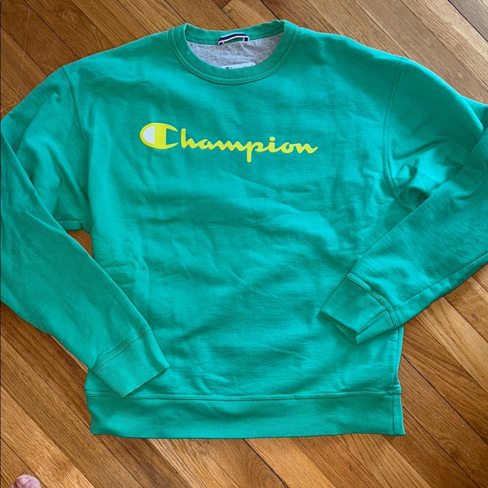 Champion Green and Yellow Sweatshirt Crew Neck